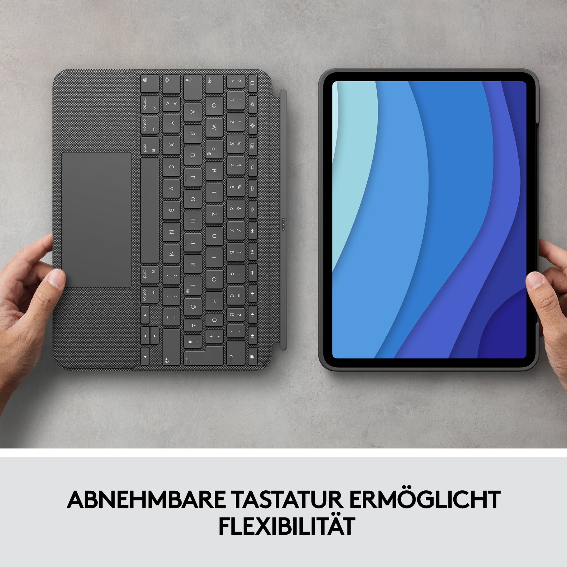 Logitech Combo Touch – Tastatur, US-Layout (EN), Grau – für iPad Pro 11"