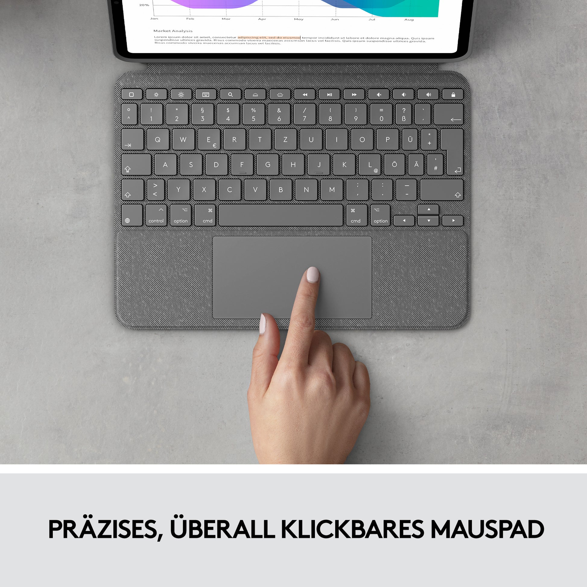Logitech Combo Touch – Tastatur, FR-Layout (FR), mit Touchpad, Grau – für iPad Pro 11"