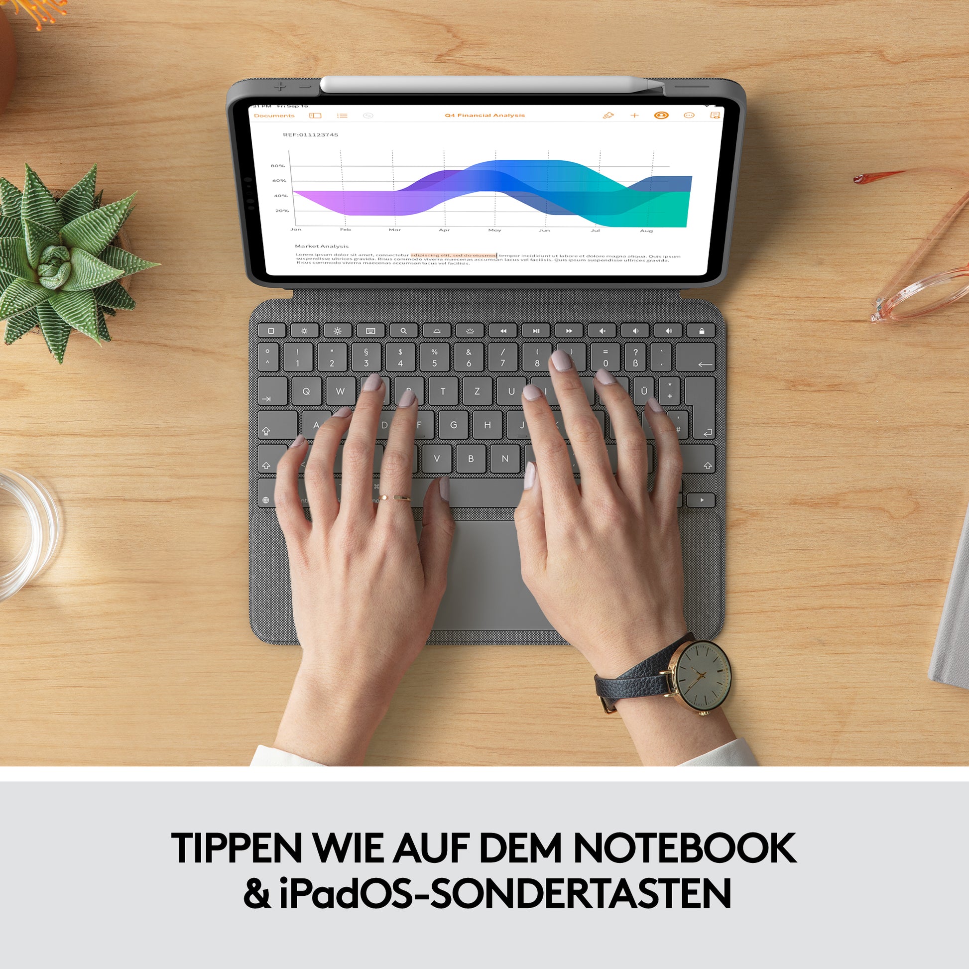 Logitech Combo Touch – Tastatur, CH-Layout (DE-CH), mit Touchpad, Grau – für iPad Pro 11"