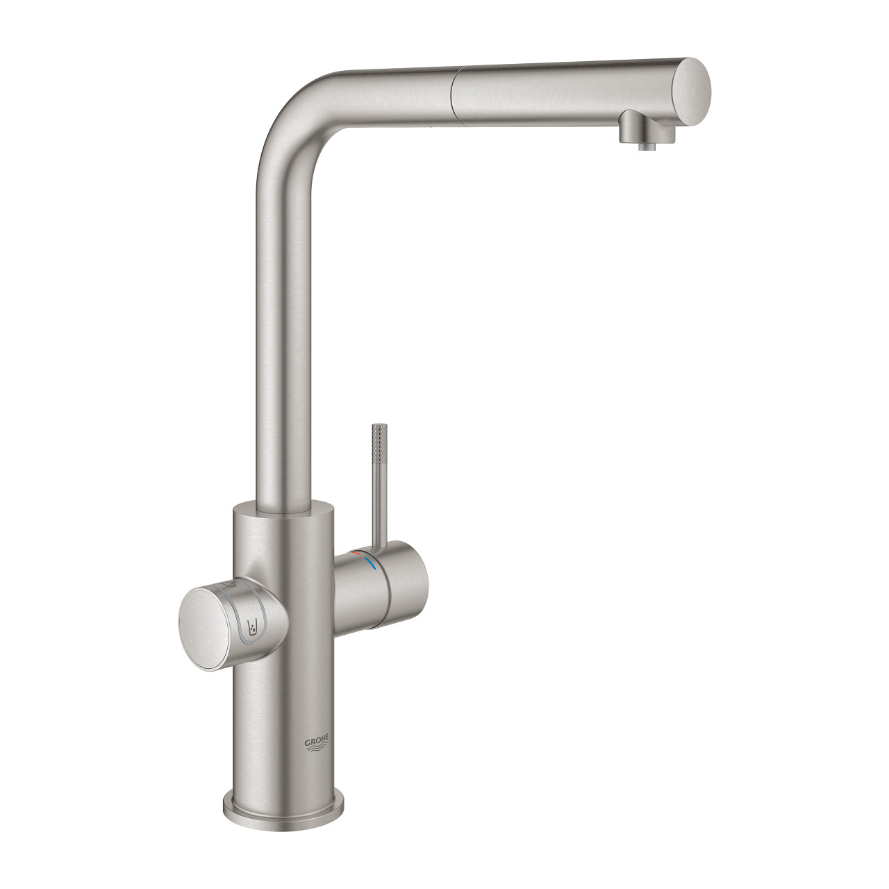 GROHE Einhebelmischer Blue Home L-Auslauf – Messing, 180 W, Silber