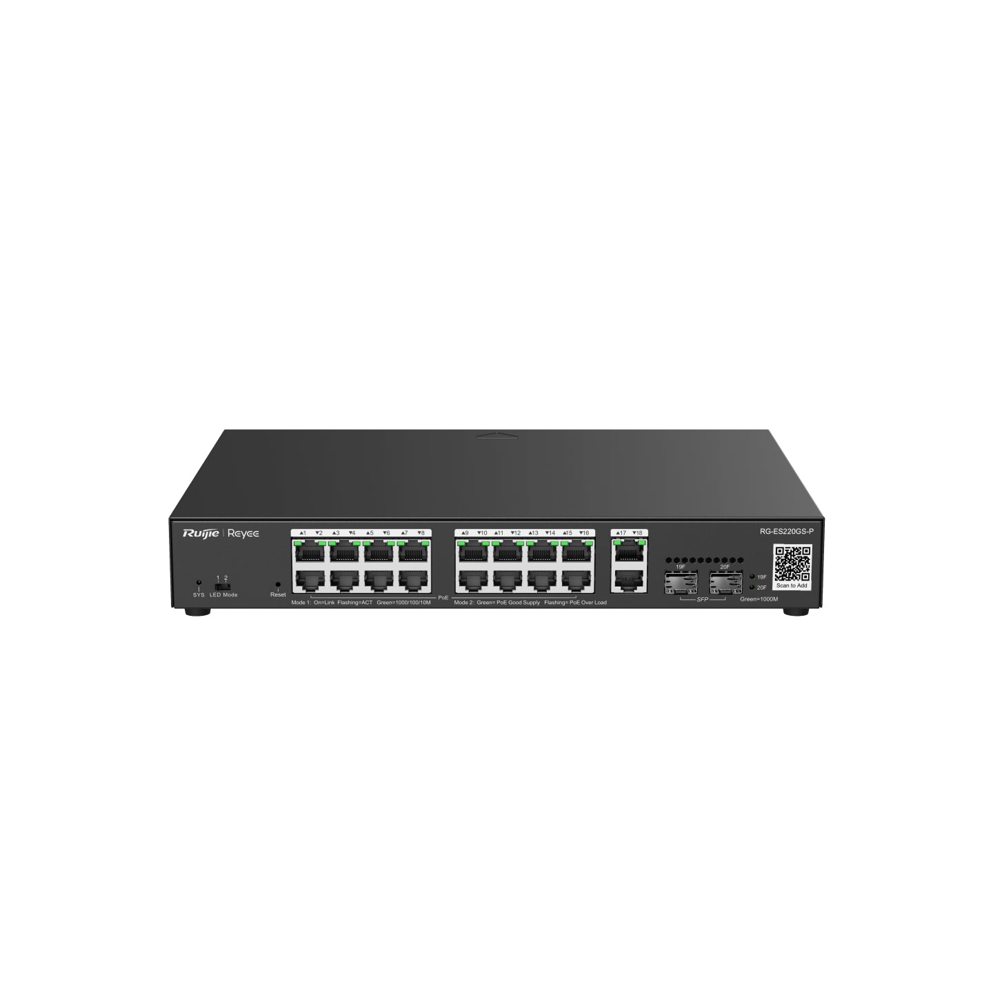 Ruijie Networks RG-ES220GS-P – Managed Switch – 18×GbE, 2×SFP, L2, PoE+ 250 W