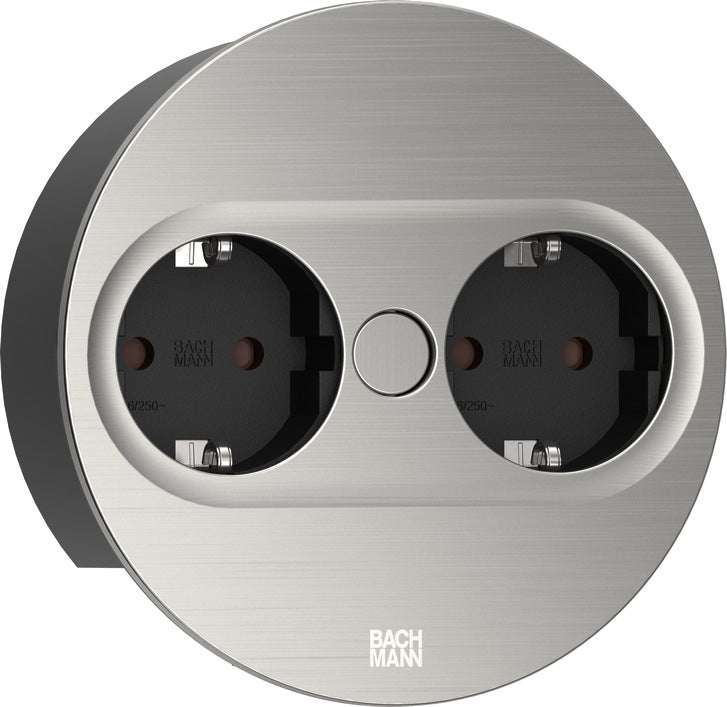 Bachmann TWIST 2 Steckdoseneinheit – 2×Schuko (Typ E/F), 2,0 m, Einbau, Edelstahl-Optik
