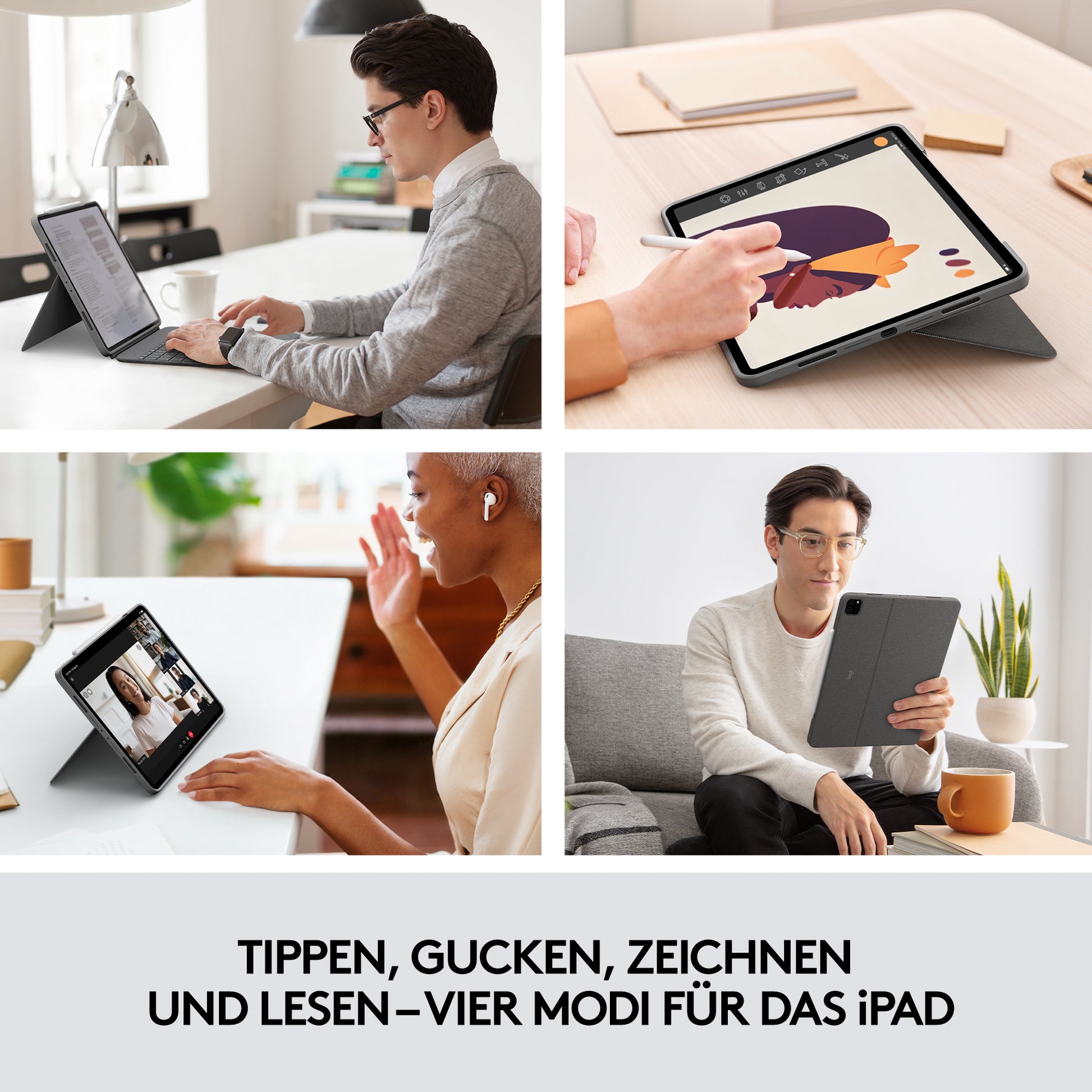 Logitech Combo Touch – Tastatur, UK-Layout (EN), mit Touchpad, Grau – für iPad Pro 12,9" (5. Gen)