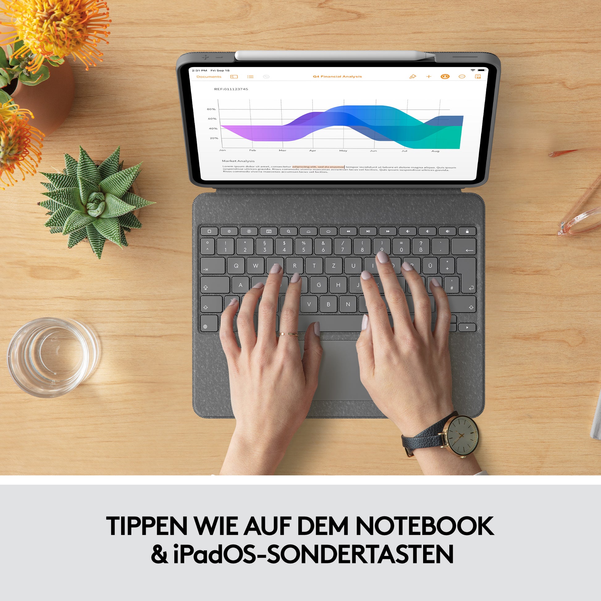 Logitech Combo Touch – Tastatur, CH-Layout (DE-CH), mit Touchpad, Grau – für iPad Pro 12,9" (5. Gen)