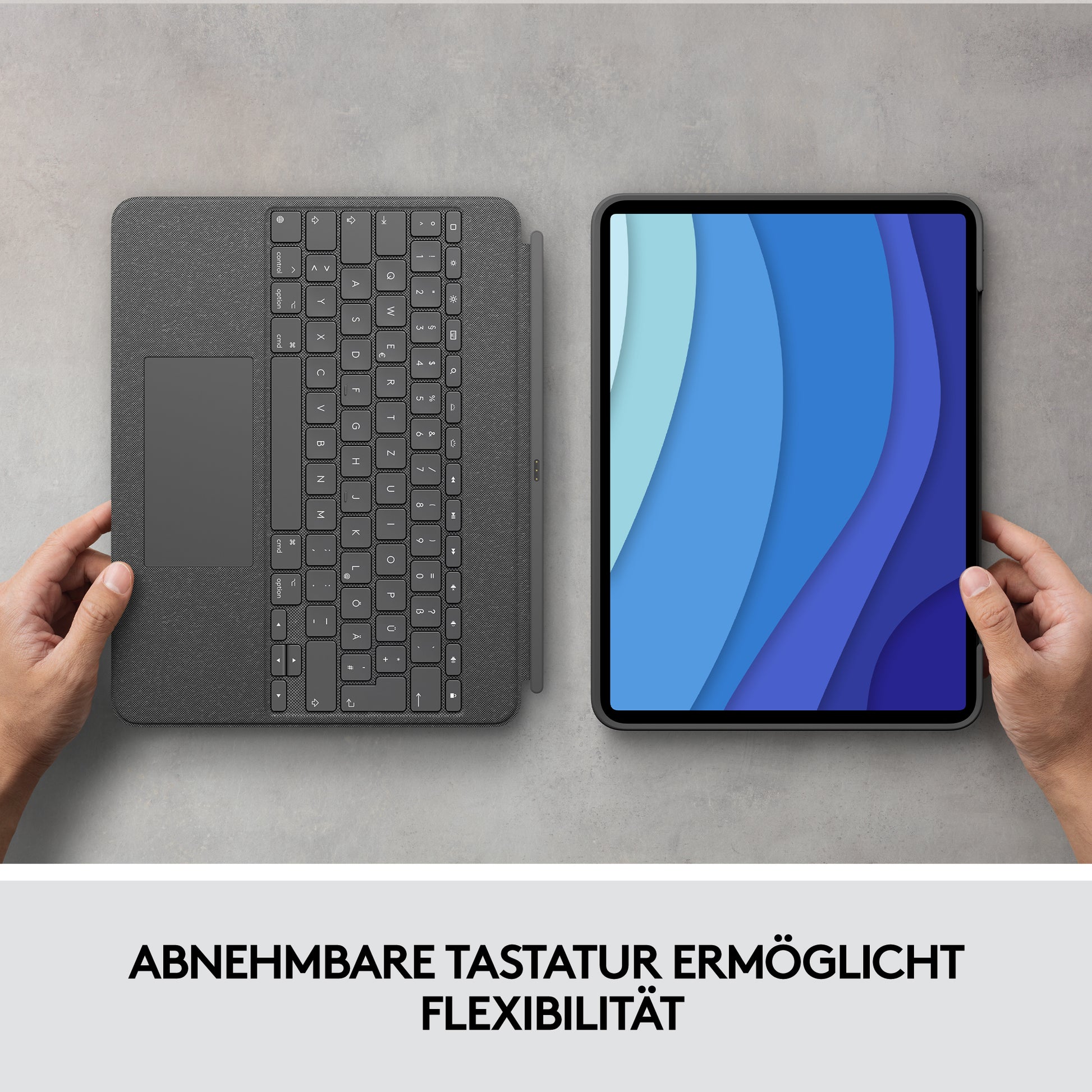 Logitech Combo Touch – Tastatur, FR-Layout (FR), mit Touchpad, Grau – für iPad Pro 12,9" (5. Generation)