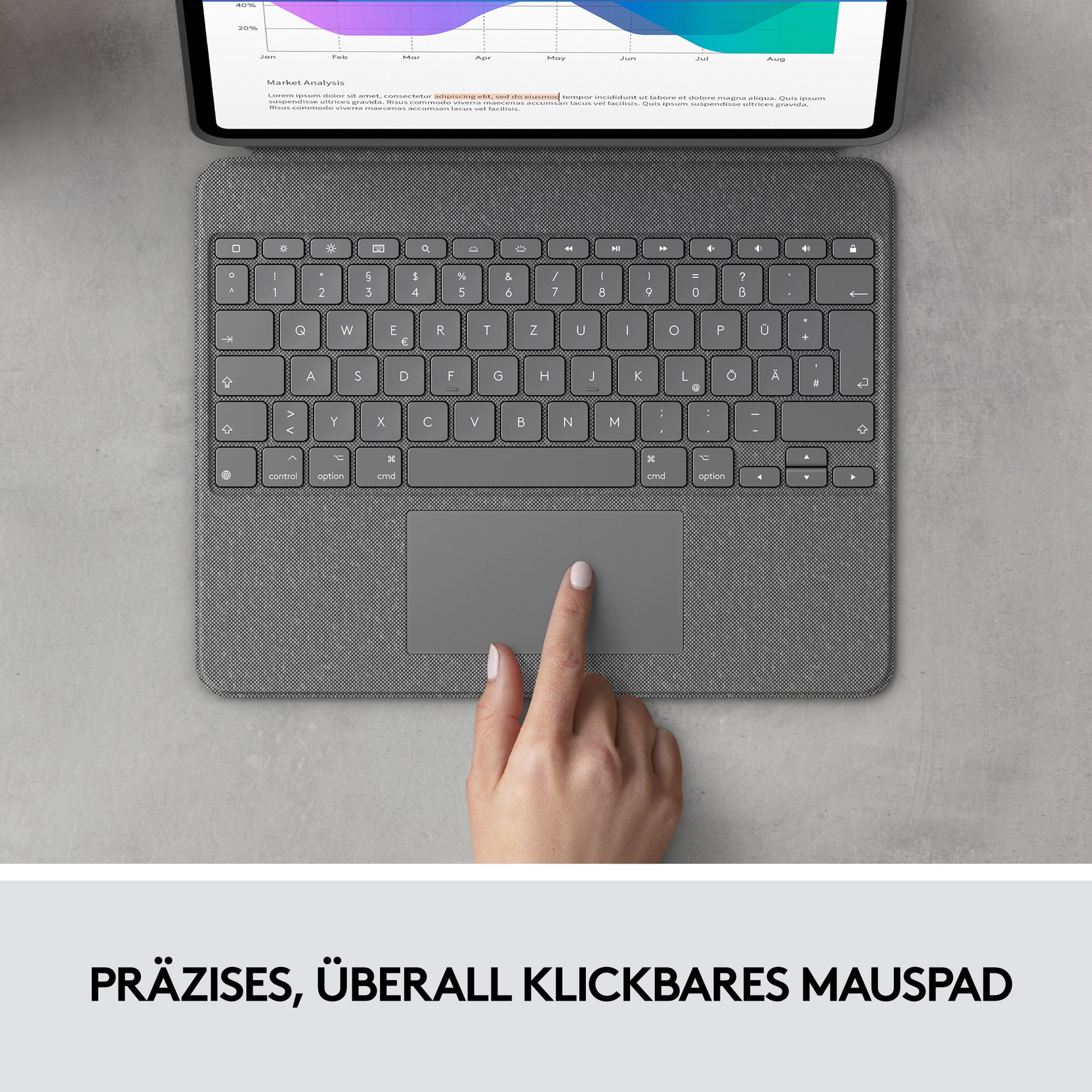 Logitech Combo Touch – Tastatur, UK-Layout (EN), mit Touchpad, Grau – für iPad Pro 12,9" (5. Gen)