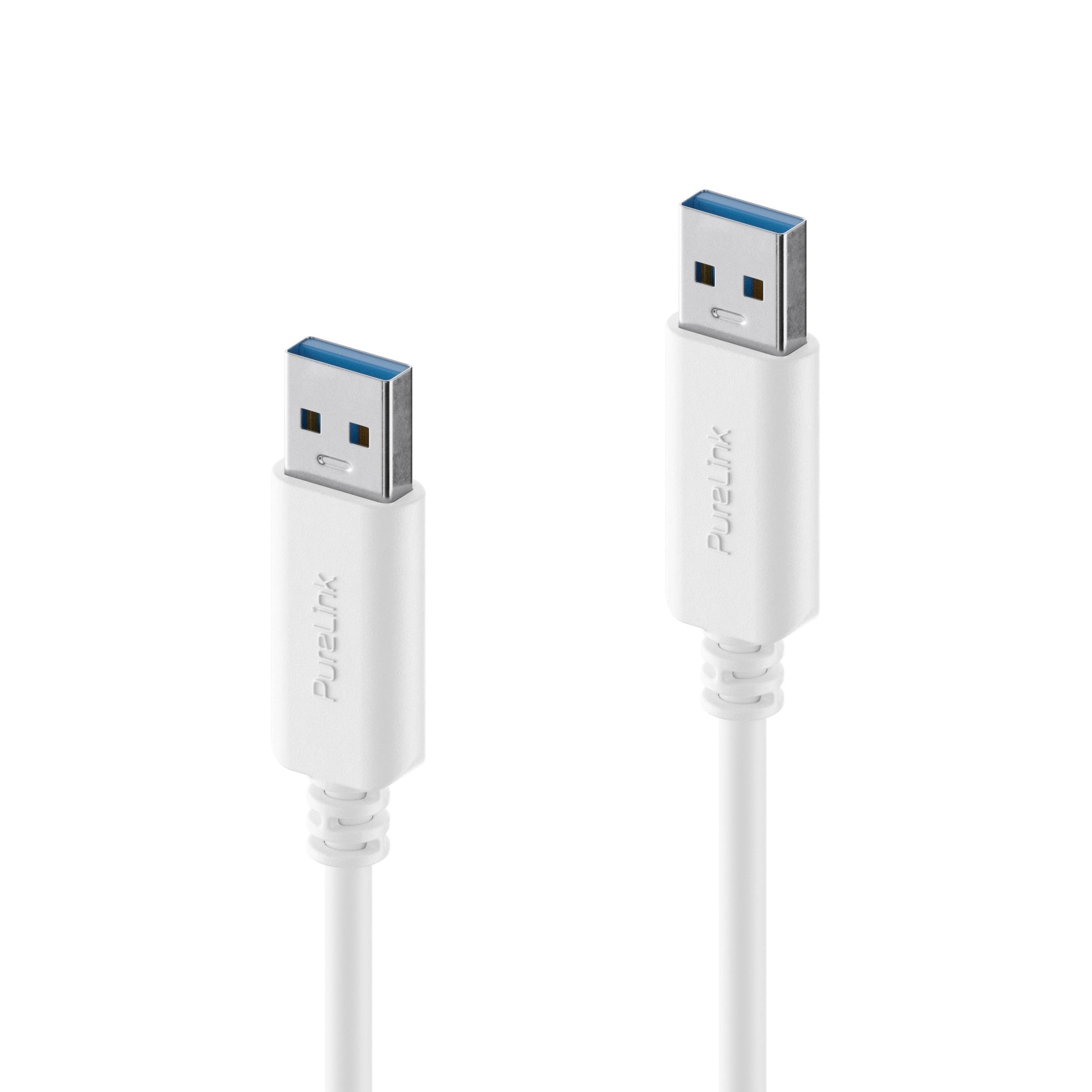 PureLink USB-A auf USB-A Kabel – USB 3.2 Gen 2 (10 Gbit/s) – 1 m – PD 15 W – Goldstecker – Weiss