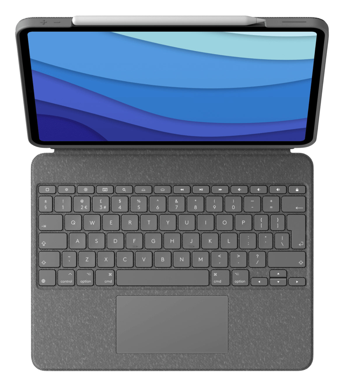 Logitech Combo Touch – Tastatur, UK-Layout (EN), mit Touchpad, Grau – für iPad Pro 12,9" (5. Gen)