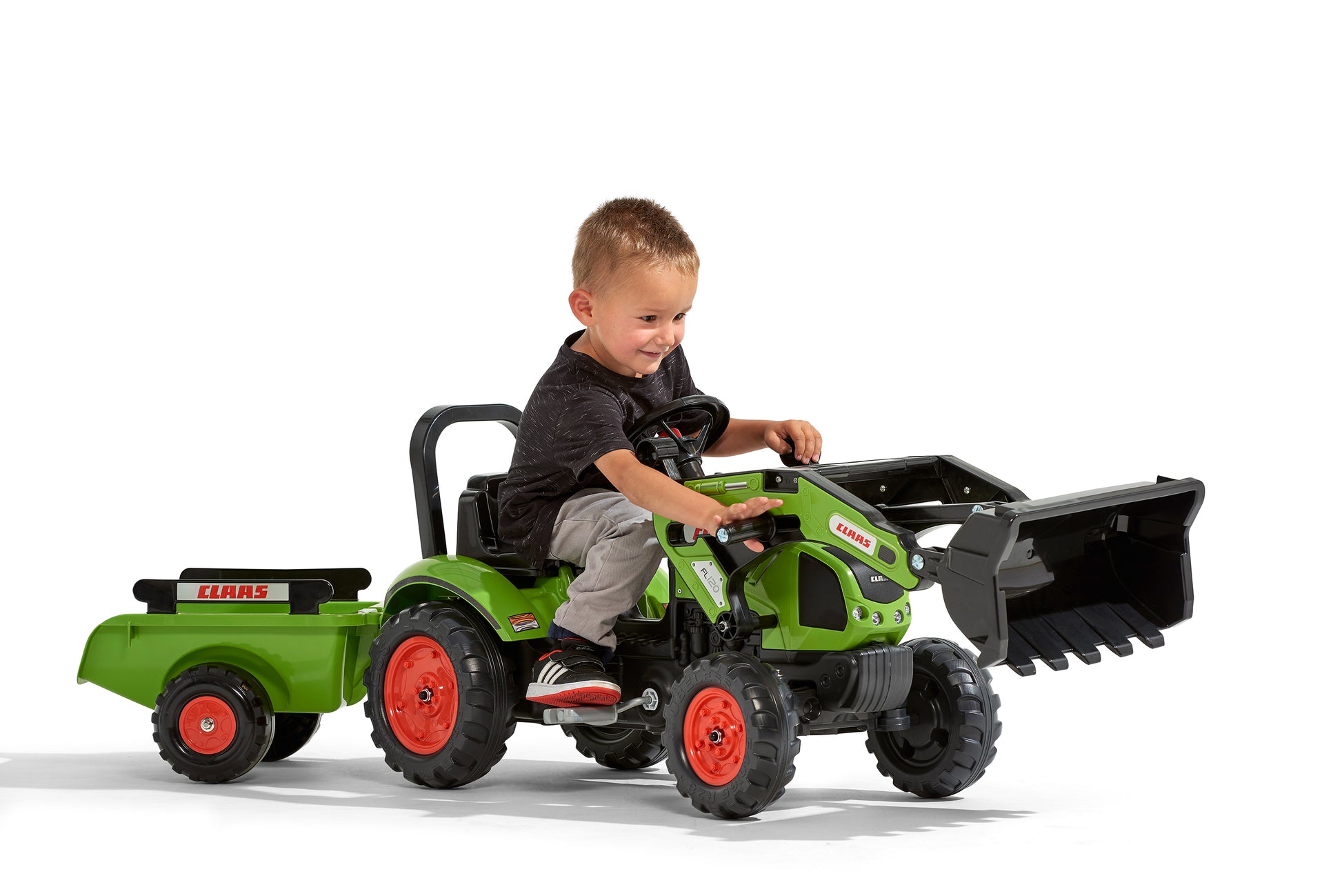 Falk Claas 2040AM Aufsitztraktor – mit Anhänger – 162 × 53 × 42 cm – ab 2 Jahren – Kunststoff – schwarz/grün
