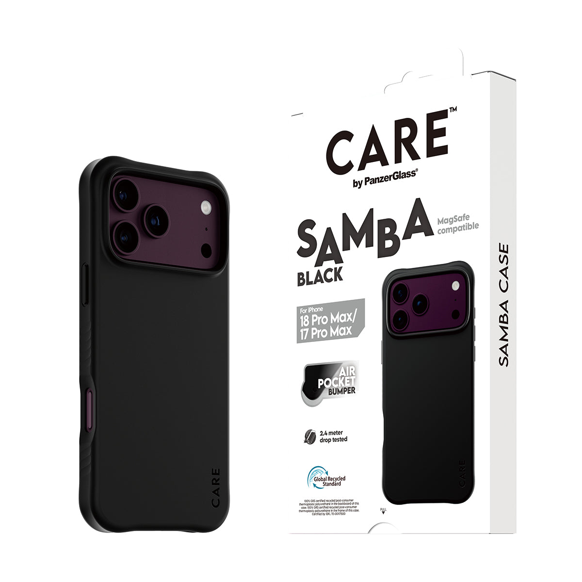 PanzerGlass CARE Samba Backcover – für Apple iPhone 18 Pro Max/17 Pro Max, MagSafe, PU+TPU, schwarz