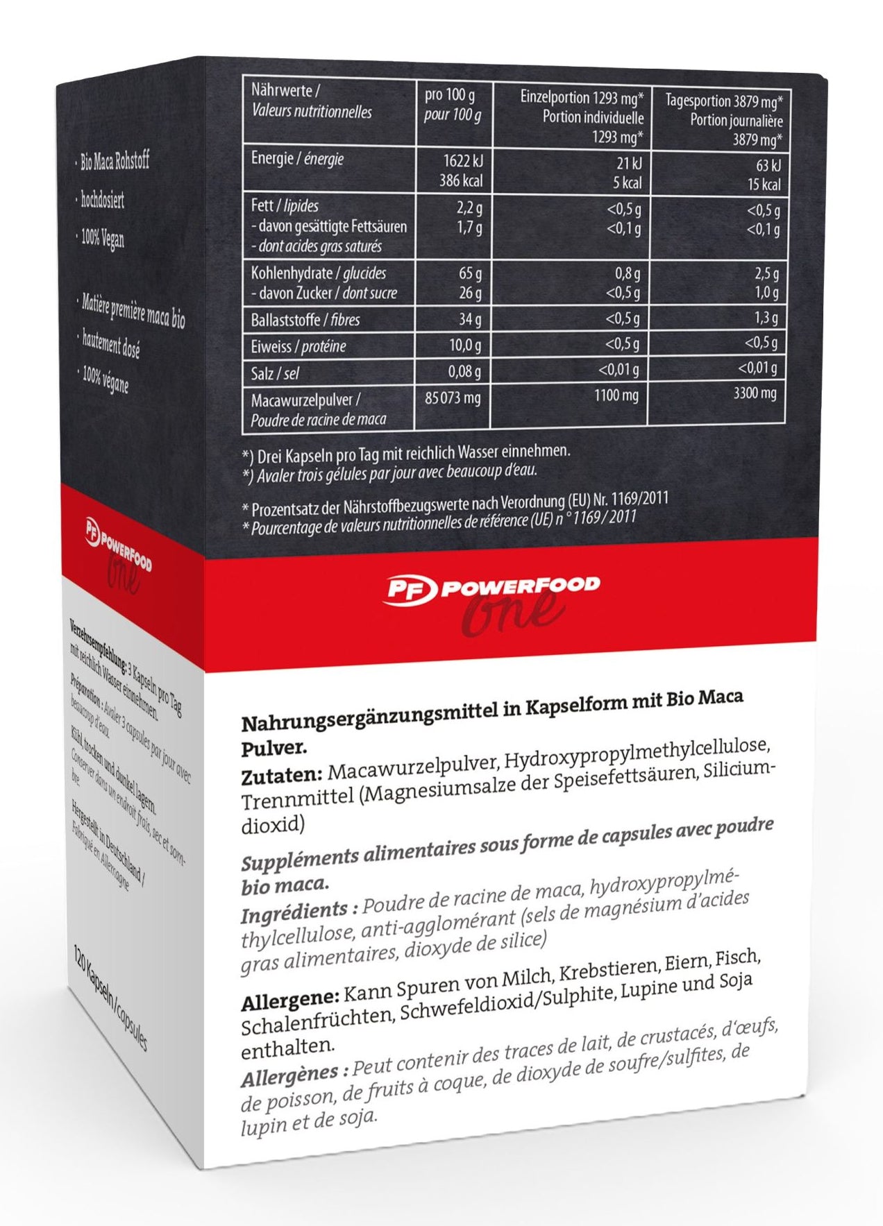 PowerFood Nahrungsergänzungsmittel Kapseln Maca Neutral – Bio – 120 Stück, 450 g