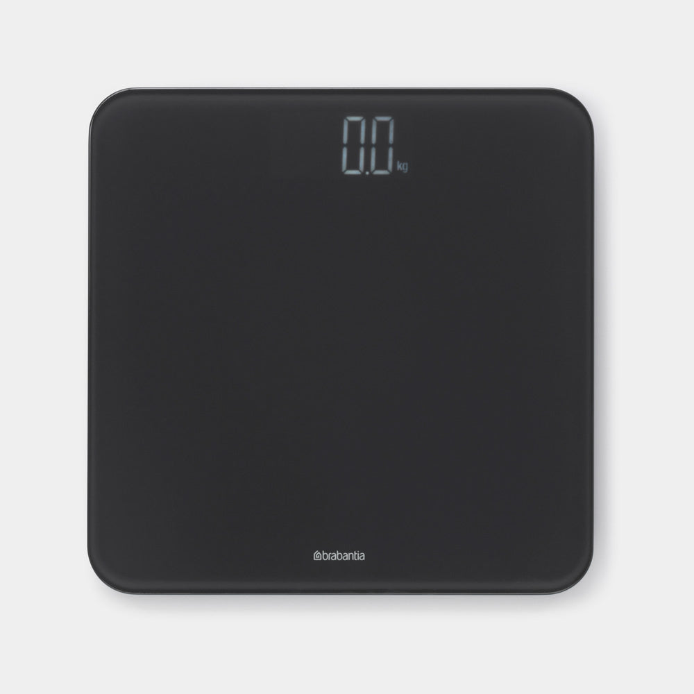 Brabantia Personenwaage – Tragkraft 180 kg, Teilung 100 g, Wiegefläche 30 × 30 cm, Batterie, Sicherheitsglas