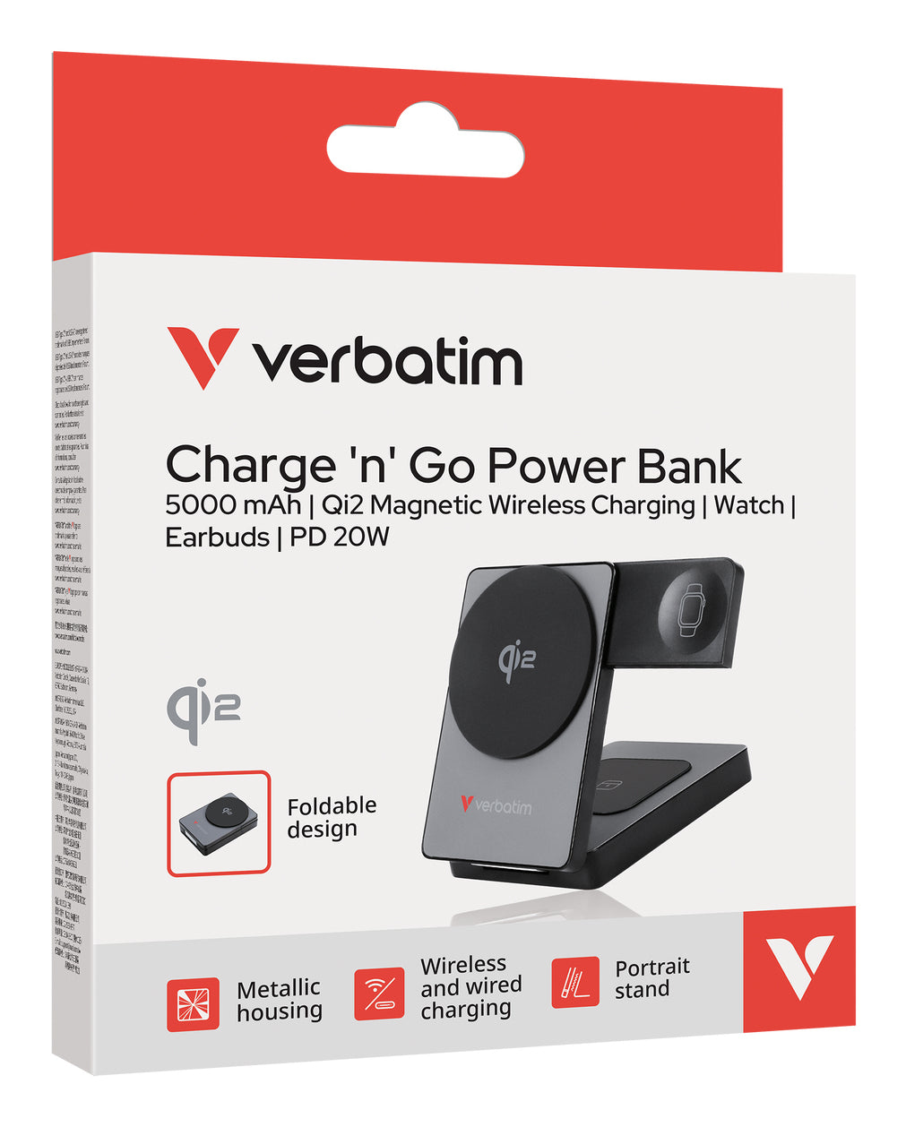 Verbatim Charge 'n' Go MagSafe Powerbank 5'000 mAh – 20 W PD, Qi2 15 W, 1× USB-C, Grau