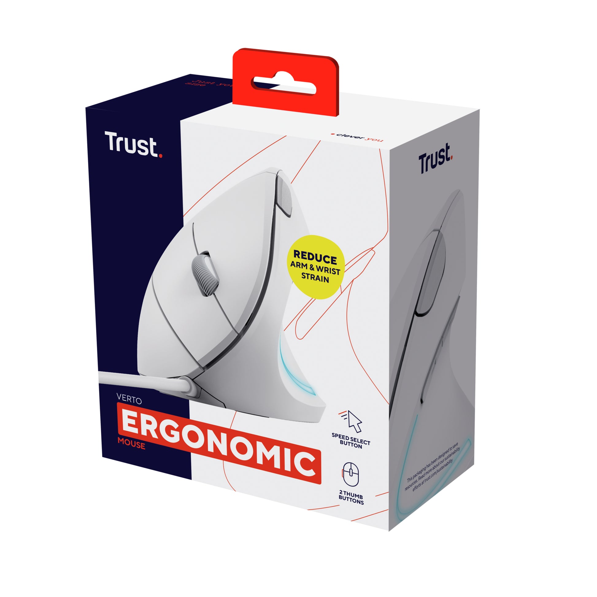 Trust Verto – Vertikale Maus – Kabelgebunden (USB‑A), Rechts, Weiss