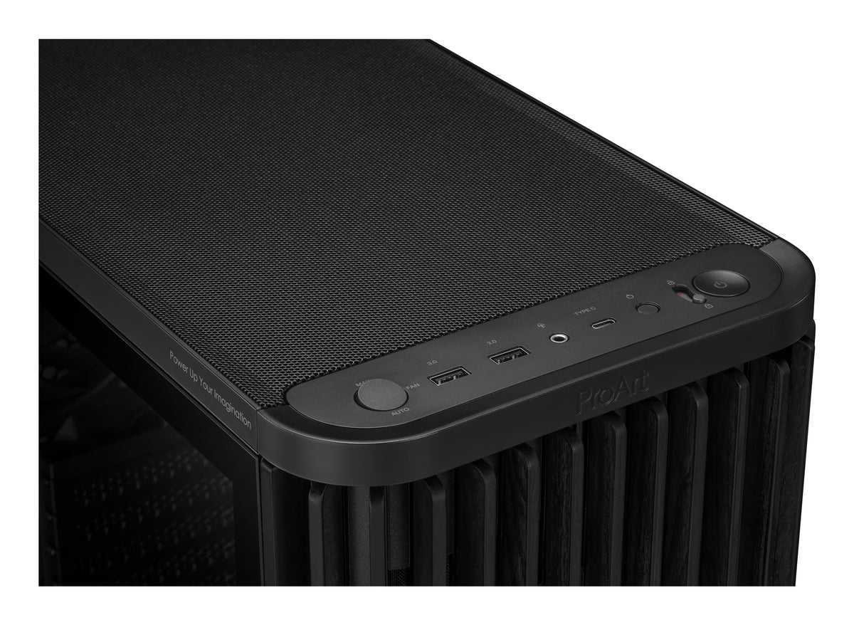 ASUS ProArt PA401 Wood TG PWM – PC-Gehäuse (Tower) – ATX, 2×3,5"/2×2,5", Gehärtetes Glas, Schwarz