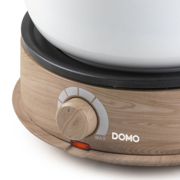 Domo Fondue-Set DO736F – Edelstahl, 2 l, 8 Gabeln, elektrisch – weiss/Holz