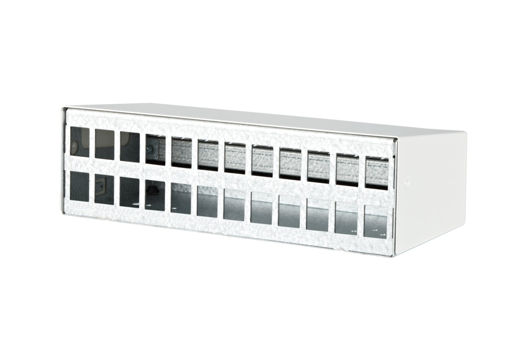 METZ CONNECT Keystone Aufputz-Gehäuse Box, 24 Port, 240,5×110×75,6 mm, Aluminium/Stahl/Zink – weiss