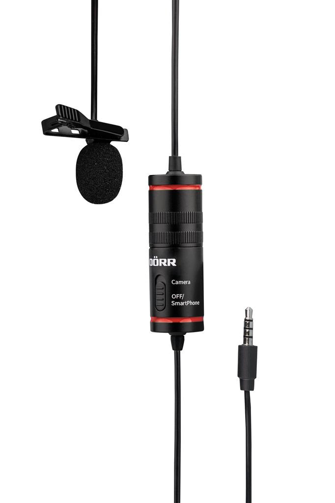 Dörr LV-30 Lavaliermikrofon – 3,5 mm Klinke, Kabelgebunden, Omnidirektional, 50–15'000 Hz, Schwarz/Rot