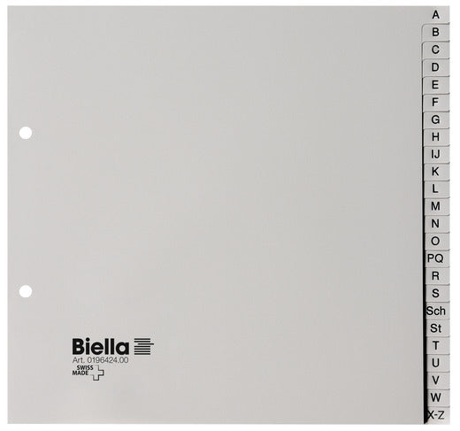 Biella Register – teildeckend, 24-teilig, Kunststoff, grau, vorgedruckt, 2-fach gelocht, für A4-Ordner