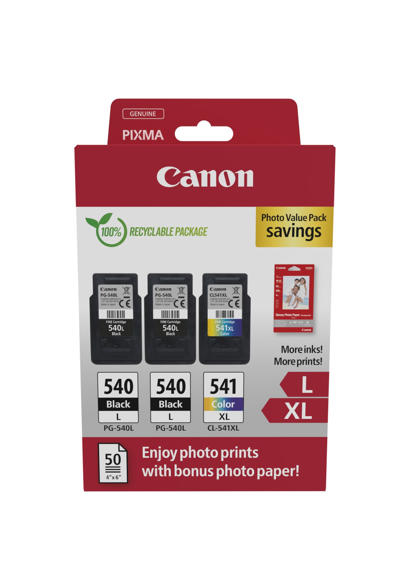 Canon PG-540L/CL-541XL Photo Value Pack – Plus – Schwarz, Cyan, Magenta, Gelb
