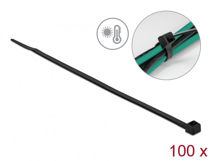 DeLOCK Kabelbinder mit paralleler Einführung, 4,8 mm × 0,2 m, schwarz, 100 Stück