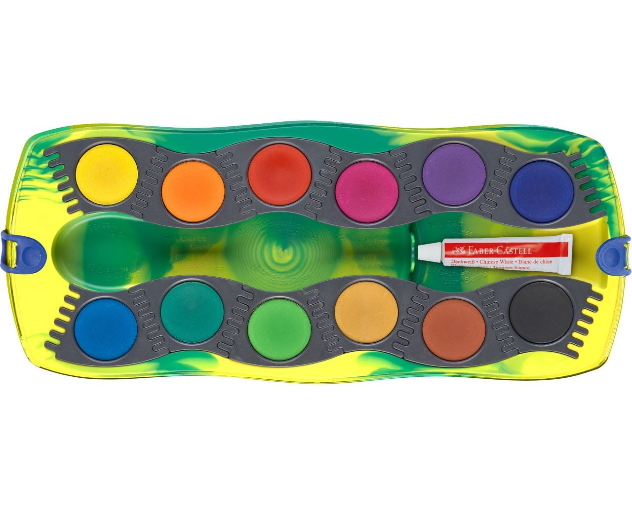 Faber-Castell Connector Dino Deckfarbkasten – Mehrfarbig – 12 Farben – inkl. Tube Deckweiss