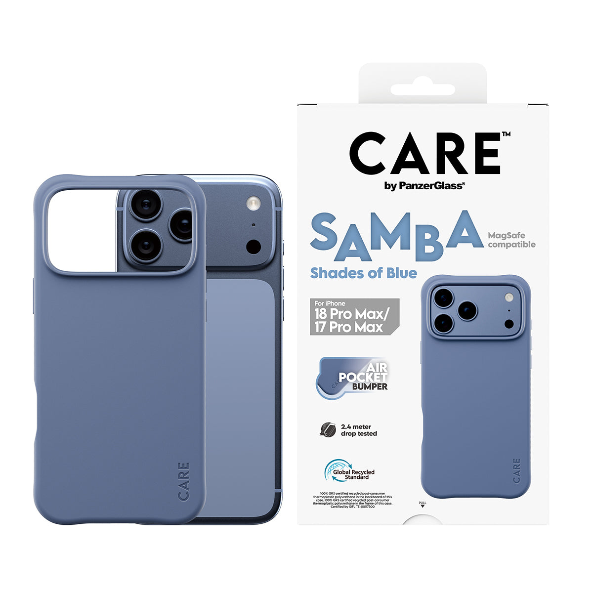 PanzerGlass CARE Samba Backcover – für Apple iPhone 18/17 Pro Max, MagSafe, TPU, Blautöne