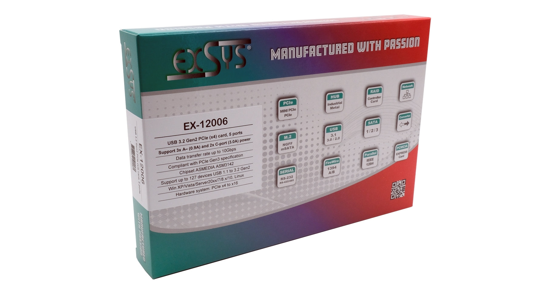 EXSYS EX-12006 PCIe USB-Karte – 5× USB 3.2 Gen2 extern (3× USB-A, 2× USB-C), 15 W pro C – für Windows XP–10