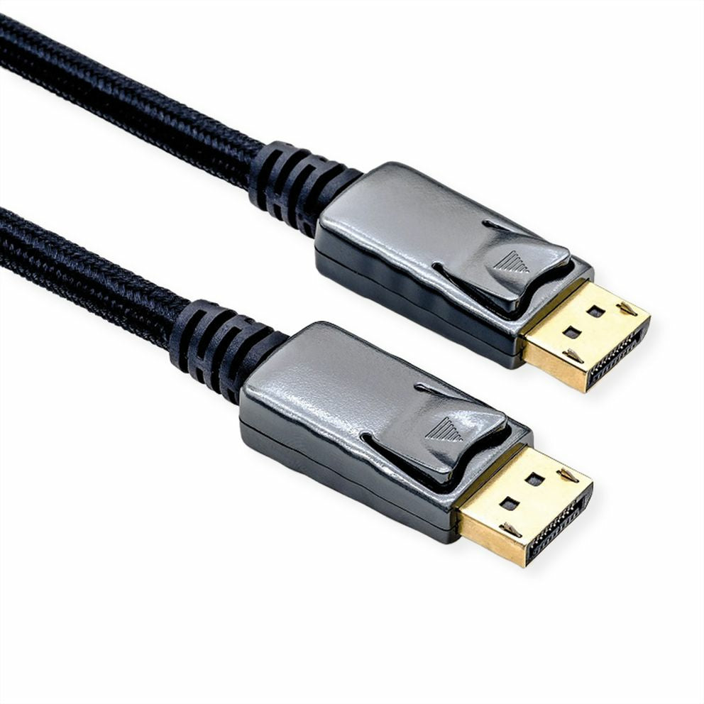 ROLINE DisplayPort Kabel DP 1.4 8K 60 Hz – 3 m – HDR, geflochten – Schwarz/Silber – für Monitor, TV, PC