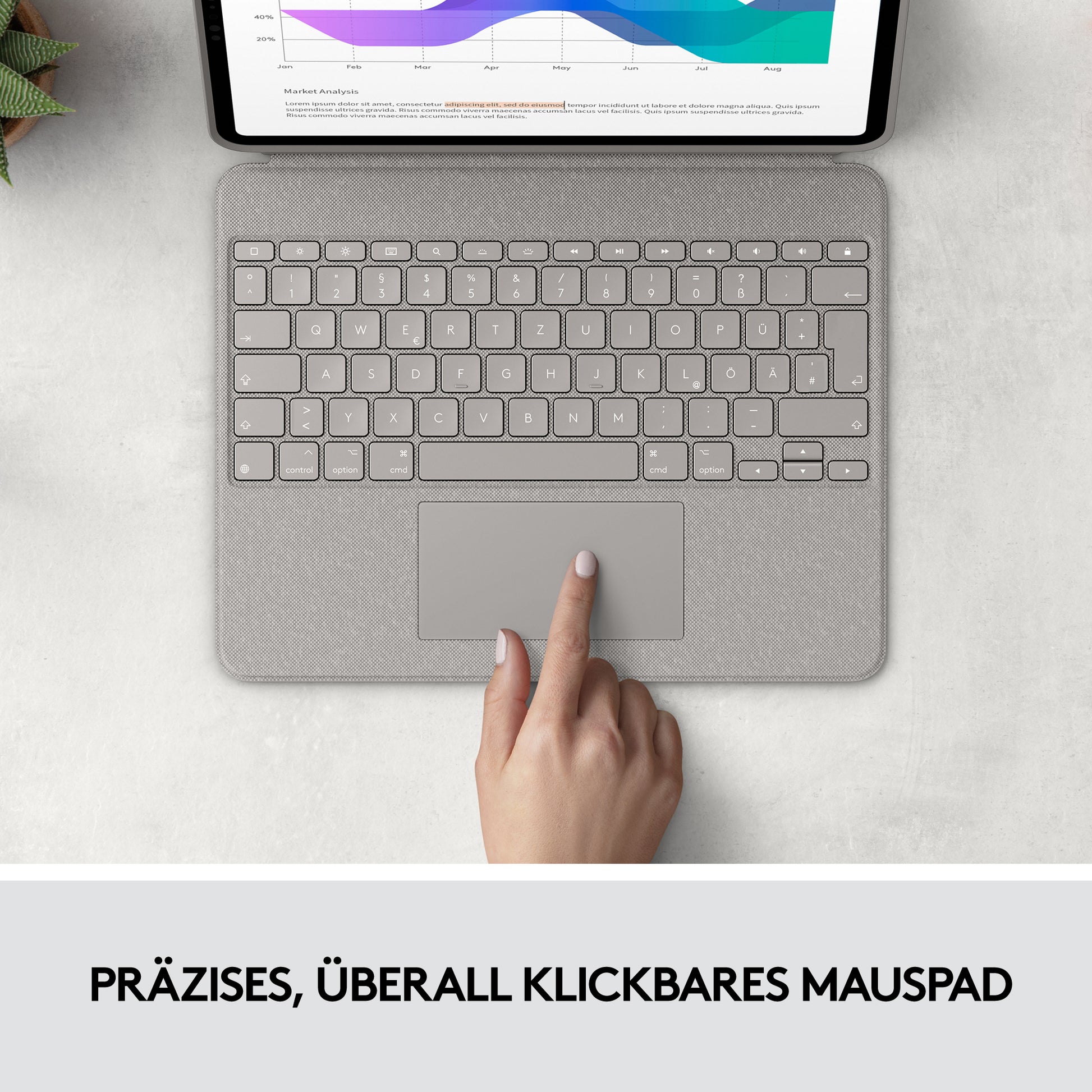 Logitech Combo Touch – Tastatur, US-Layout (EN), Sand – für iPad Pro 12,9" (5. Gen.)