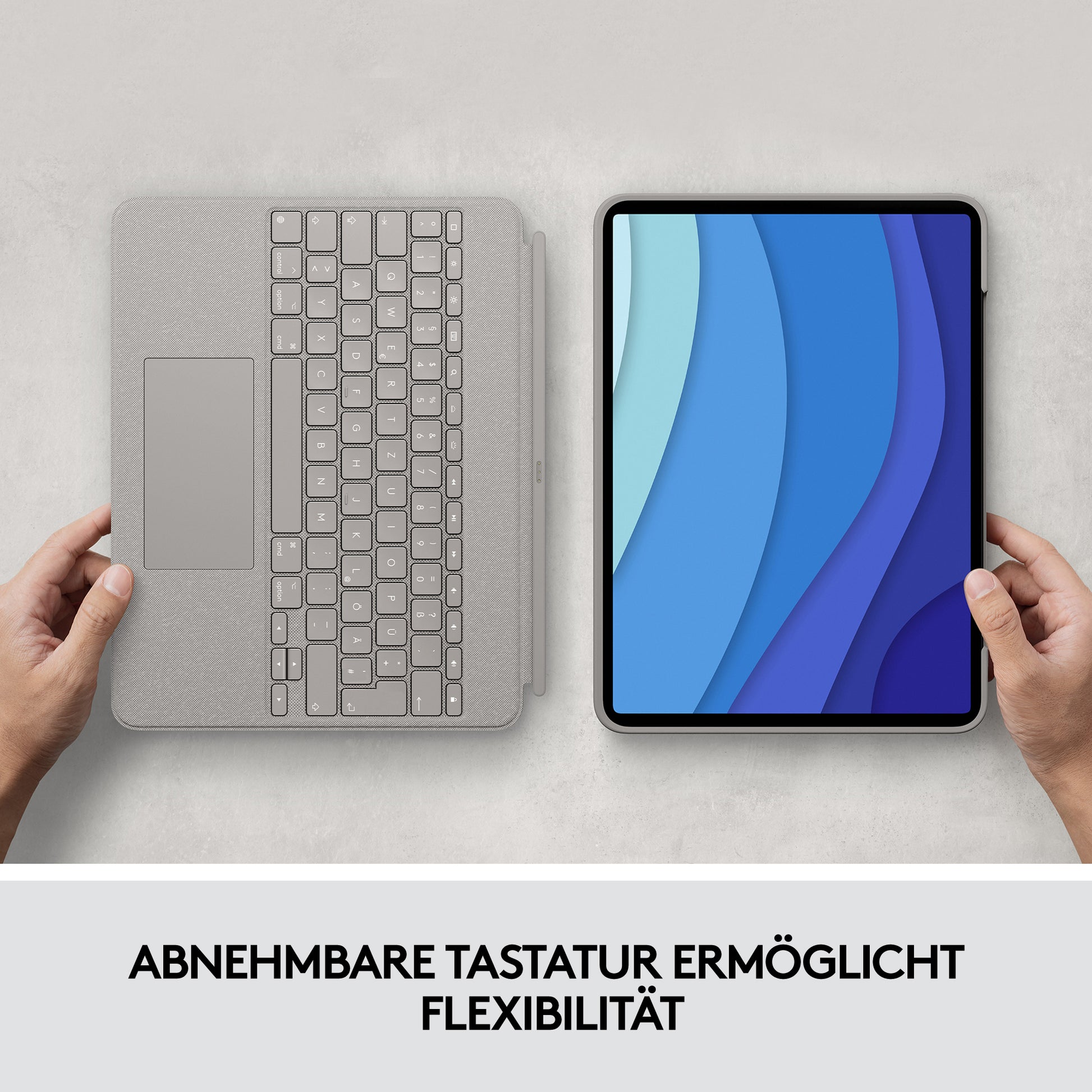 Logitech Combo Touch – Tastatur, US-Layout (EN), Sand – für iPad Pro 12,9" (5. Gen.)