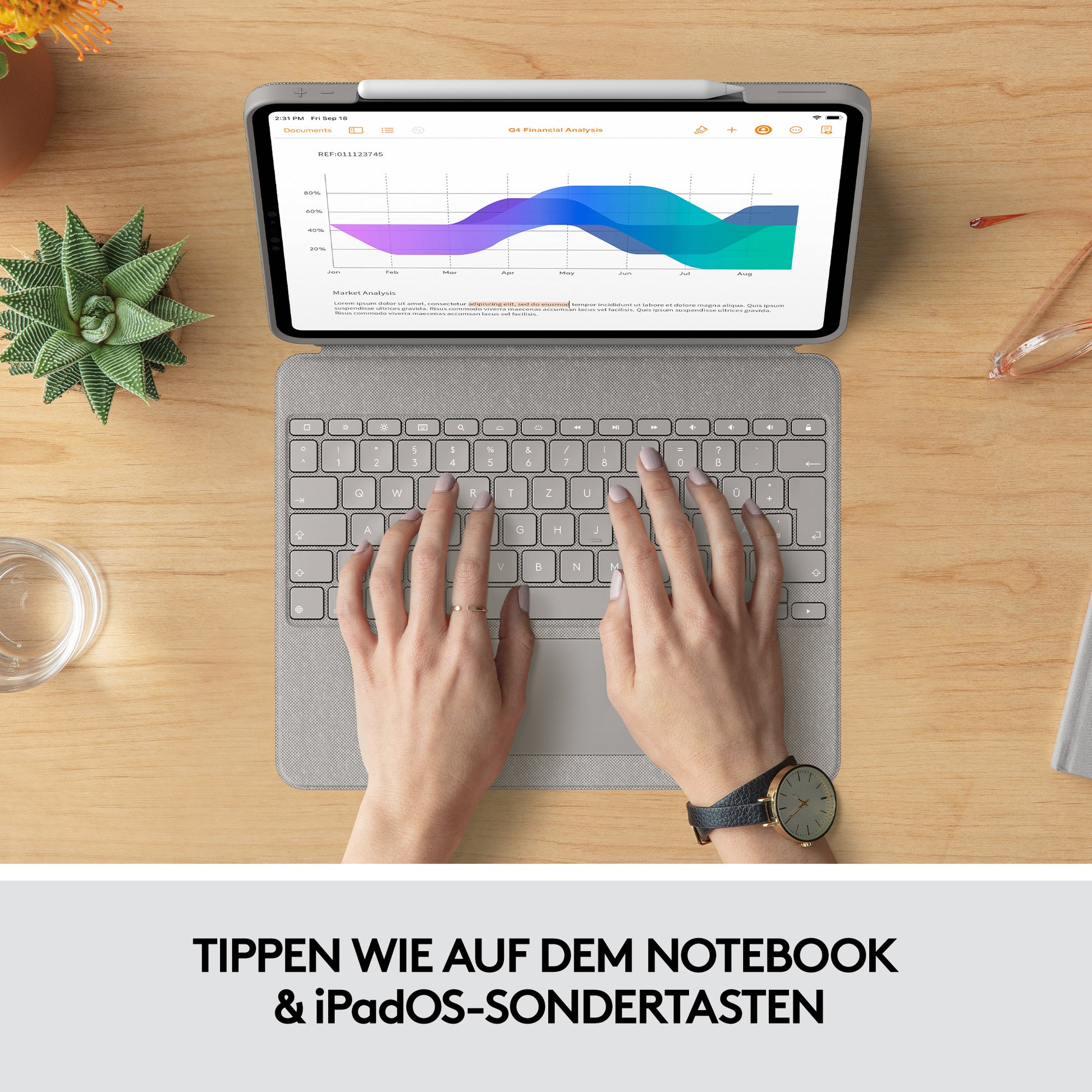 Logitech Combo Touch – Tastatur, US-Layout (EN), Sand – für iPad Pro 12,9" (5. Gen.)