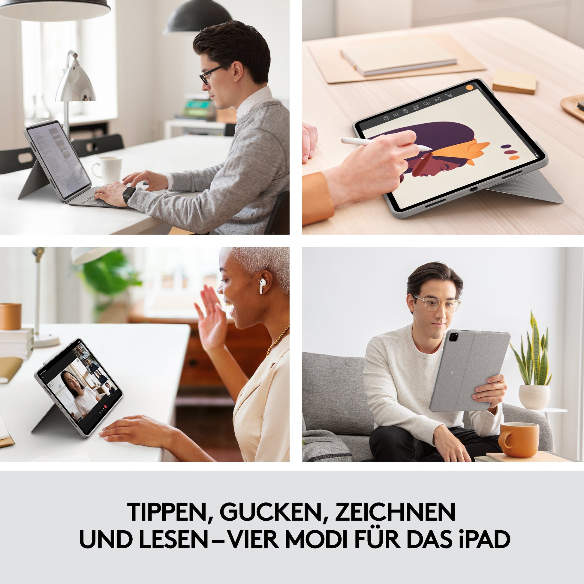 Logitech Combo Touch – Tastatur, US-Layout (EN), Sand – für iPad Pro 12,9" (5. Gen.)