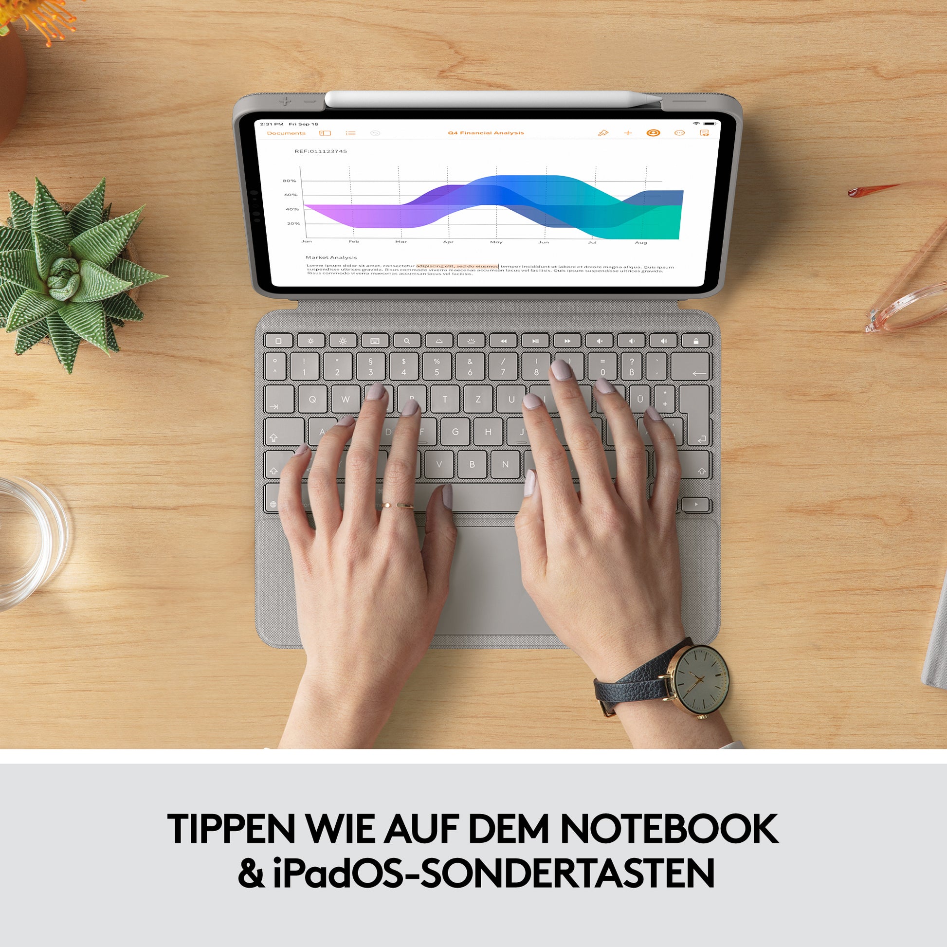 Logitech Combo Touch – Tastatur, US-Layout (EN), mit Touchpad, Sand – für iPad Pro 11" (1., 2. & 3. Gen.)