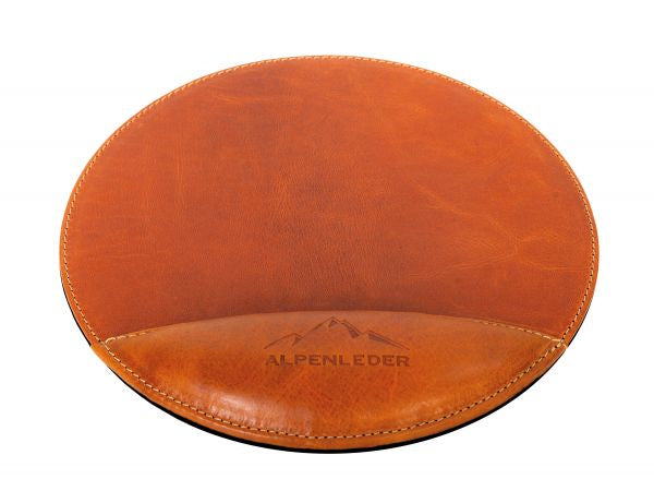 Alpenleder Mausmatte mit Handgelenkauflage Meersburg – Leder – 235×235×10 mm – Cognac