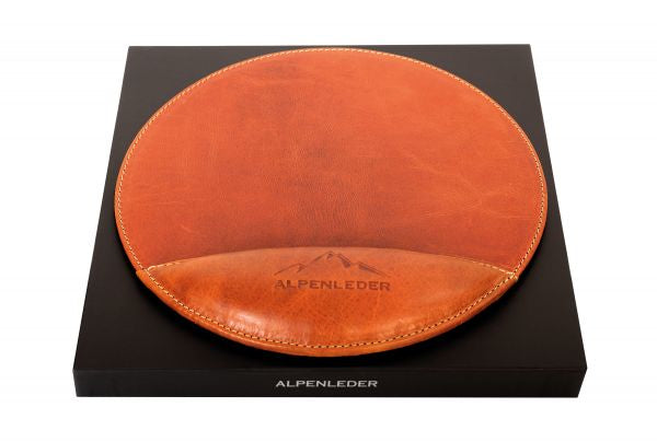 Alpenleder Mausmatte mit Handgelenkauflage Meersburg – Leder – 235×235×10 mm – Cognac