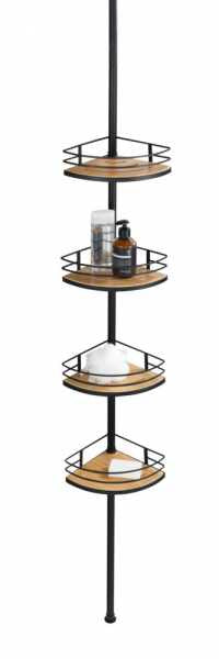 WENKO Aufbewahrungsbox (Bad) – 31×23×65–275 cm, Bambus, Edelstahl, Klemmen, Dreieck, Schwarz/Holz