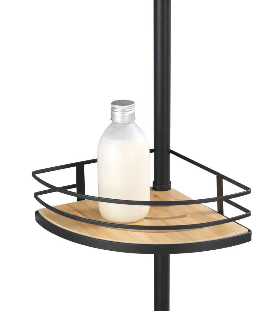 WENKO Aufbewahrungsbox (Bad) – 31×23×65–275 cm, Bambus, Edelstahl, Klemmen, Dreieck, Schwarz/Holz