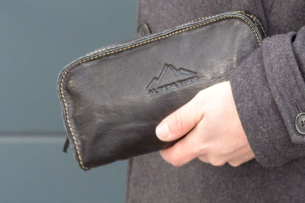 Alpenleder Etui, leer – schwarz – Leder – 22,0 × 10,0 × 6,5 cm