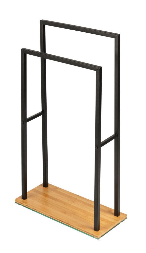 WENKO Handtuchständer Bambusa – 46×20×80 cm, Bambus/Stahl, freistehend, Schwarz
