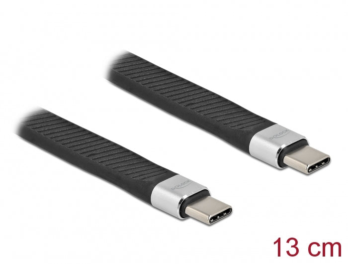 DeLOCK USB-C auf USB-C Kabel – USB 2.0 (480 Mbit/s) – 0,13 m – Flachband, E-Marker – Schwarz