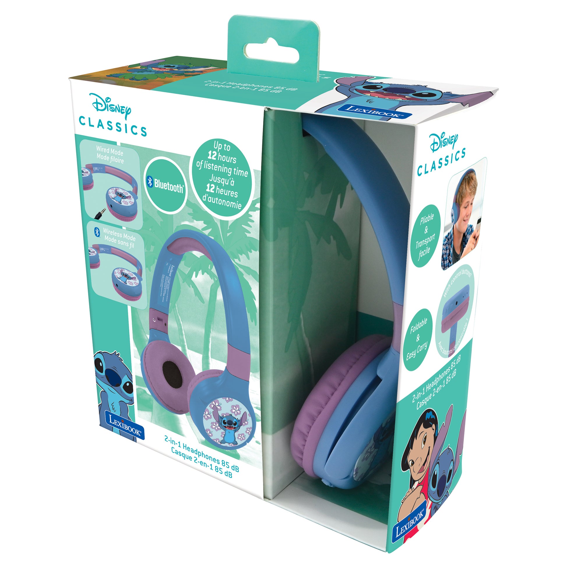 Lexibook HPBT010D Kinderkopfhörer – Over-Ear, Stereo, Kabel + BT, 3,5 mm & USB-C, Blau