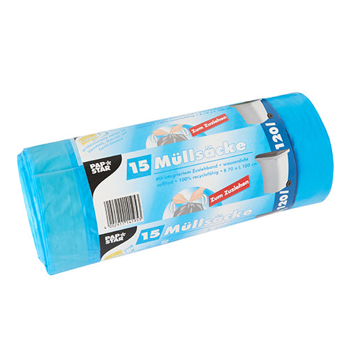 Papstar Weita Kehrichtsack – 120 l, mit Zugband, LLDPE, blau, 700 × 1'000 mm, 15 Stk