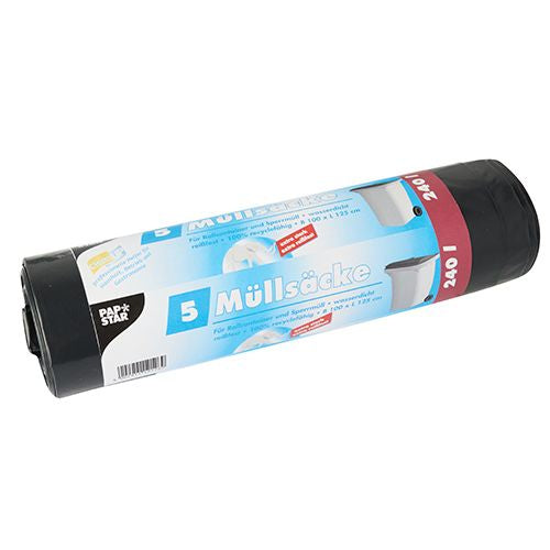 Papstar Kehrichtsack – 240 l, mit Zugband, LLDPE, schwarz, 1000 × 1250 mm, 5 Stk