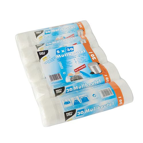 Papstar Kehrichtsack Quickbag – 20 l, mit Zugband, HDPE, transparent, 14 µm, 480 × 550 mm, 150 Stk