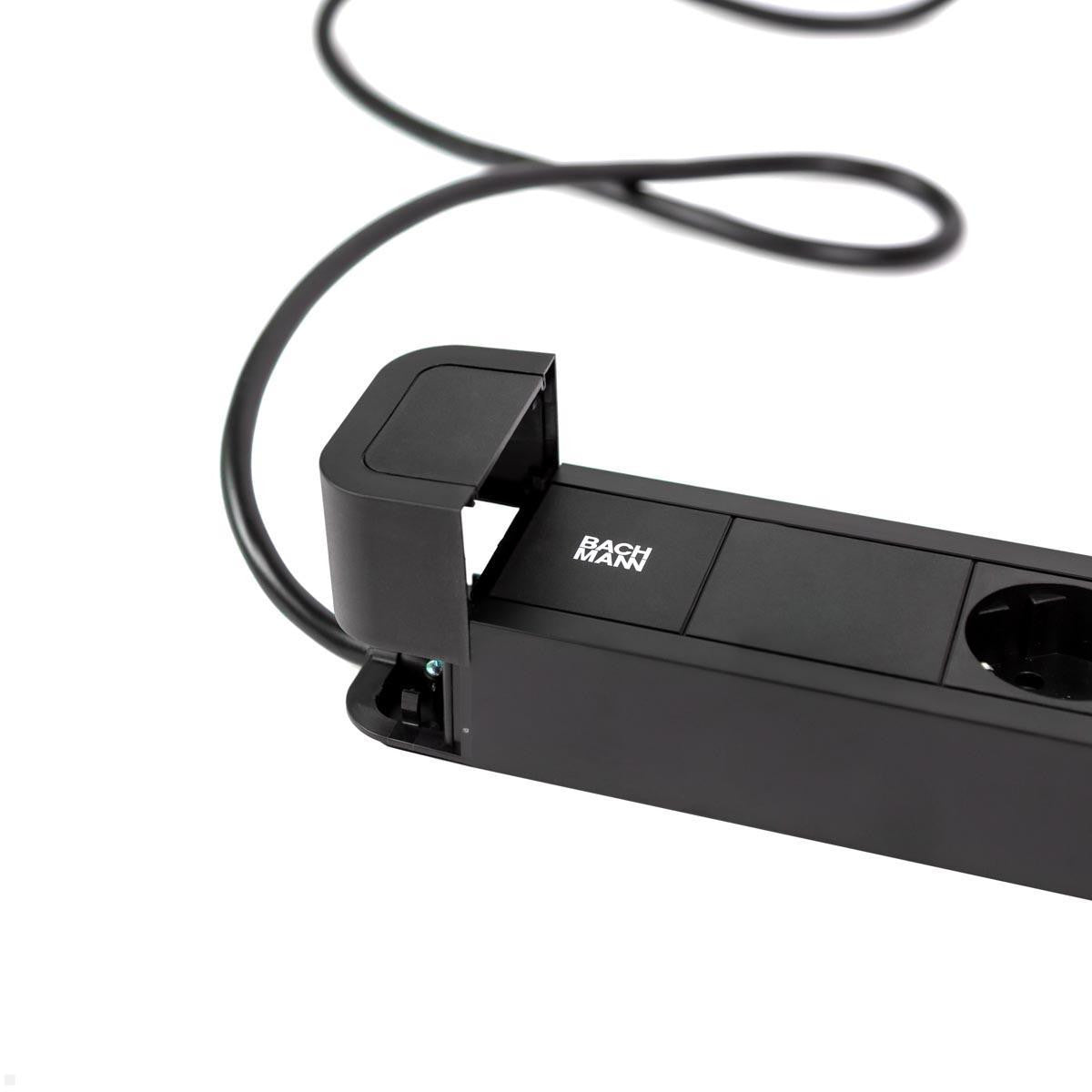 Bachmann PRIMO2 Steckdosenleiste – 3× Schuko (Typ E/F), USB‑A/C 22 W, 2 m, ohne Schalter, schwarz