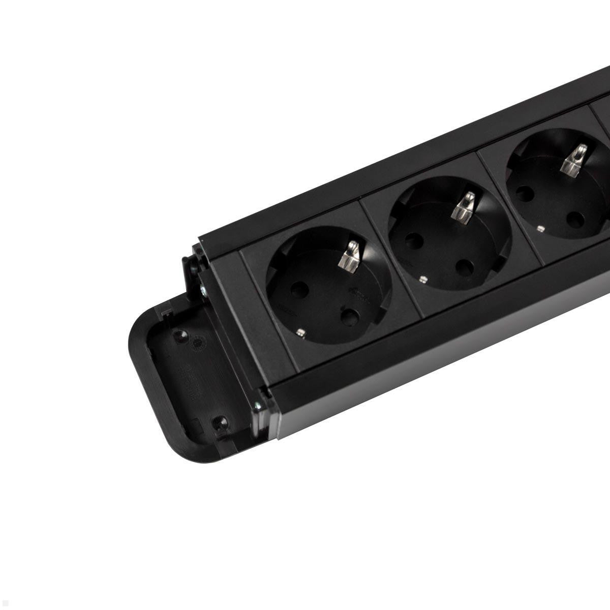 Bachmann PRIMO2 Steckdosenleiste – 3× Schuko (Typ E/F), USB‑A/C 22 W, 2 m, ohne Schalter, schwarz