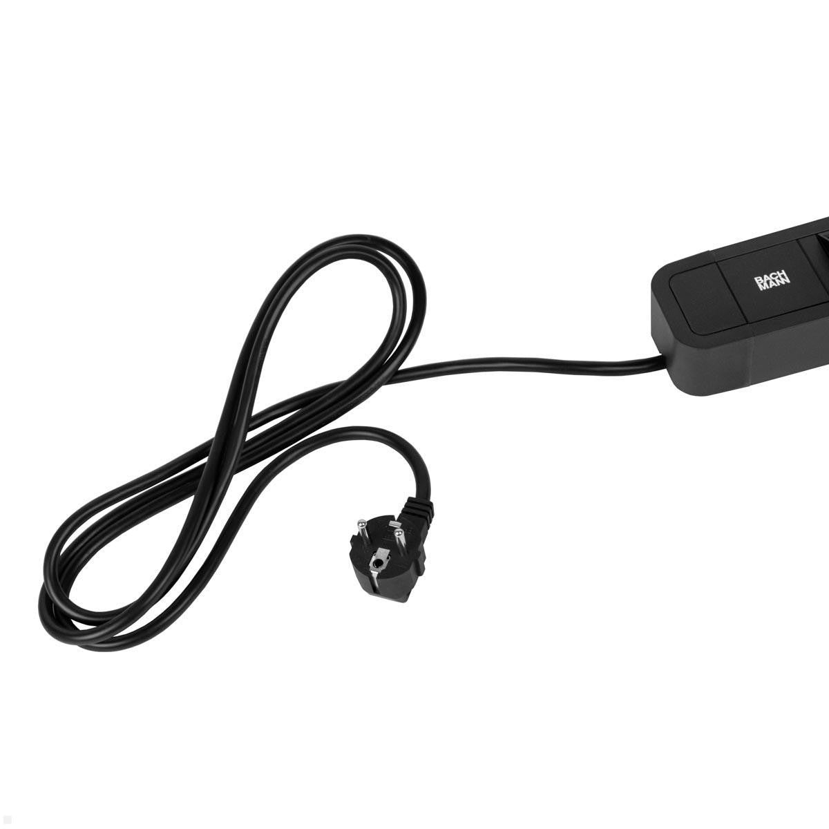 Bachmann PRIMO2 Steckdosenleiste – 3× Schuko (Typ E/F), USB‑A/C 22 W, 2 m, ohne Schalter, schwarz