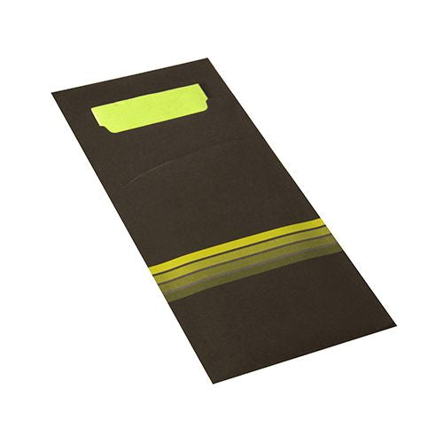 Papstar Bestecktasche STRIPES, Papier, 200 × 85 mm, Schwarz/Limone – FSC – 520 Stk.