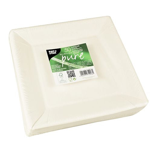 Papstar Teller, Papier/Karton, quadratisch – 22,5 × 22,5 cm – weiss – FSC – 50 Stk.